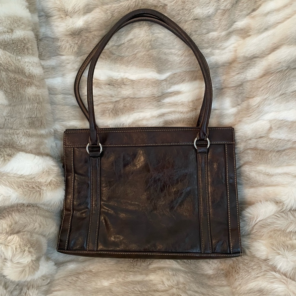 Sag Harbor Brown Leather Tote Bag Satchel 3 separate compartments inside